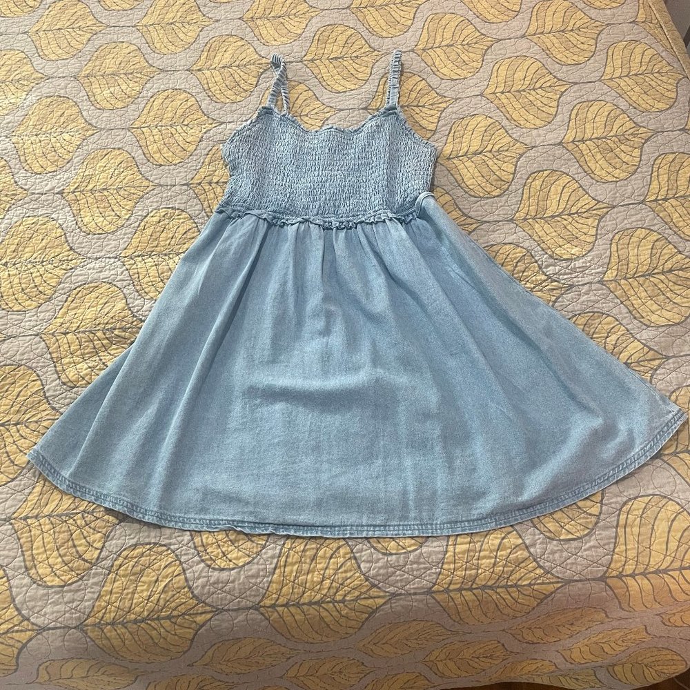 Large American Eagle Chambray Blue Smocked Back Cut-Out Dress